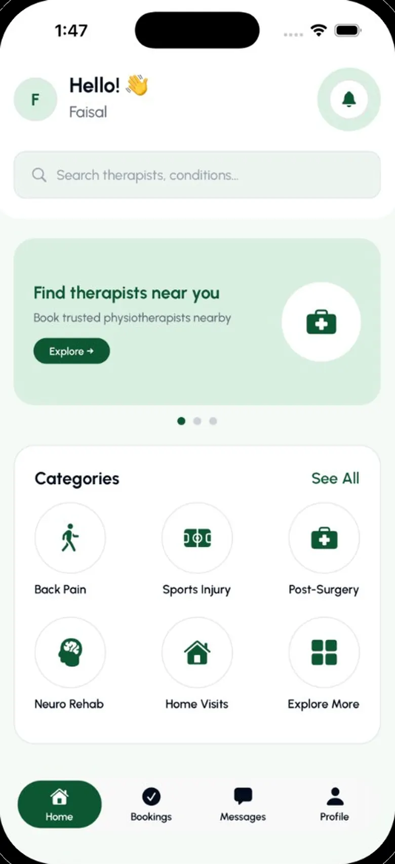 TheraMilo home screen